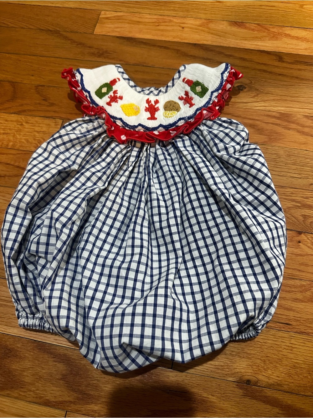 Purple Pearl Smocked Baby Jumpsuit Lobster Blue‎ Checked Festive Jumpsuit 12M